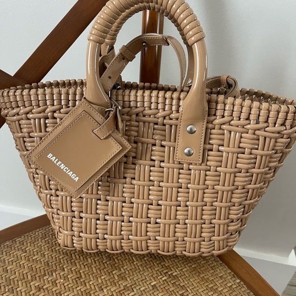 Balenciaga Women Sand Raffia Bistro Xs Handbag